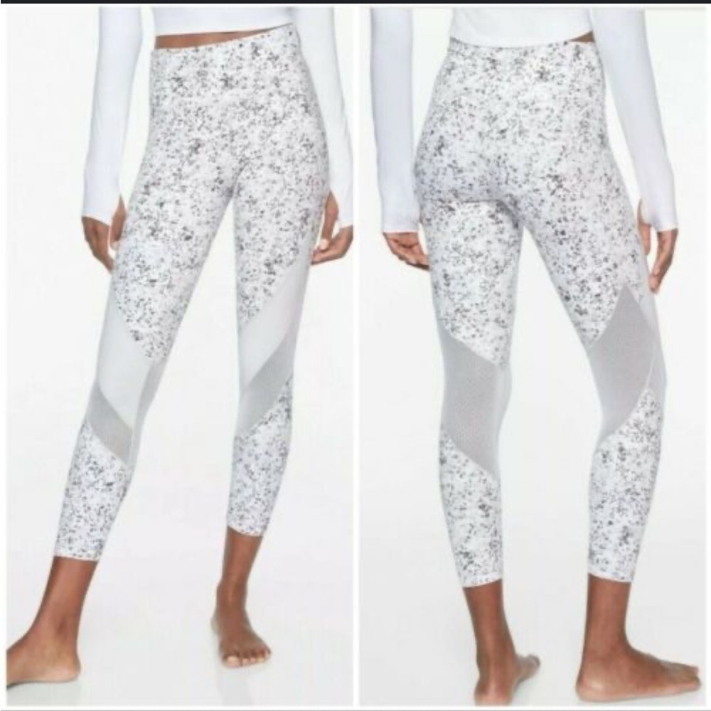 Athleta Sandstone Salutation 7/8 Leggings Cream Grey Sheer Workout Yoga Active
